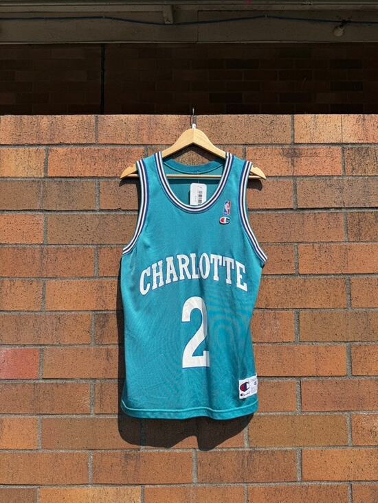 Champion Other - 90s Champion Larry Johnson Vintage Teal Charlotte Hornets NBA Basketball Jersey